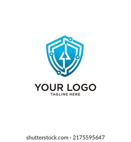 logo design premium vector letter A shield technology