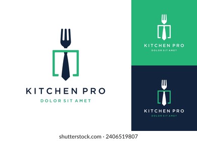 diseño de logotipo de una cocina profesional, o bifurcación con corbata