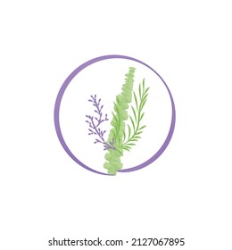 logo design. purple and green. floral pattern on the round. vector eps 10. 