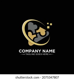 Logo design with puzzle shape concept and play button for business company 