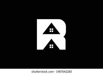 Logo design of R in vector for construction, home, real estate, building, property. Minimal awesome trendy professional logo design template on black background.