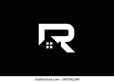 Logo design of R in vector for construction, home, real estate, building, property. Minimal awesome trendy professional logo design template on black background.