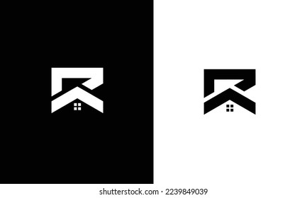 Logo design of R in vector for construction, home, real estate, building, property. Minimal awesome trendy professional logo design template on black background.