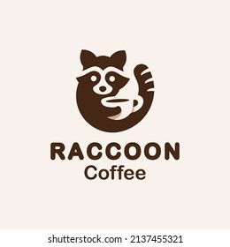 logo design raccoon with coffee mug and stylish vector illustration