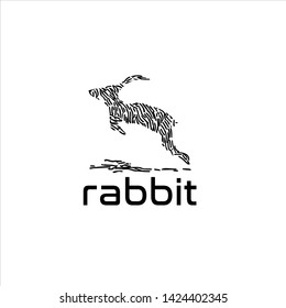 Logo design of random line rabbit art. Simple black and white vector illustration
