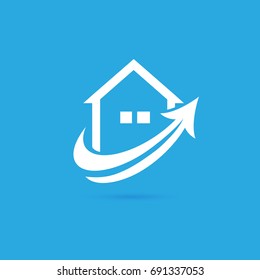 Logo Design Real Estate Broker Vector Template. Illustration Design Of Logotype House Sale Agency. Arrow And Building Pictogram.