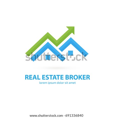 Logo design real estate broker vector template. Illustration design of logotype house sale agency. Arrow and building pictogram.