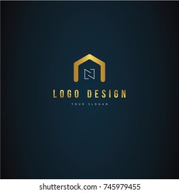 Logo design real estate.  N letter. House vector symbol