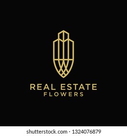Logo design real estate template, flowers. - Vector