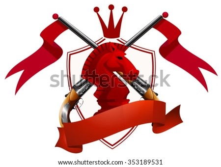 Logo design with red horse and guns illustration