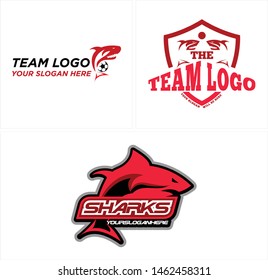 Logo design with red shark and ball illustration vector suitable for animal sport team club