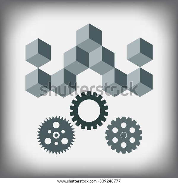 logo design repair service. Icons gears,\
tools logo. Cube. Vector\
illustration