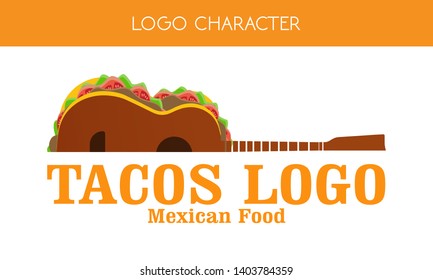 Logo design for restaurant tacos, a typical Mexican food.
designed with typical Mexican shapes and colors, mariachi guitar.