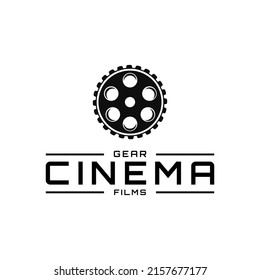 Logo Design Retro Film Cinema Production Gear Wheel. Vintage Retro Vector Template Logo Machine Wheel