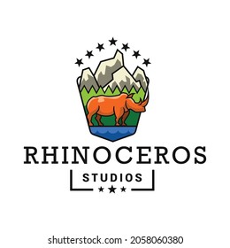 Logo Design  Rhinoceros Mountain Studio With Seven Star And Green Forest