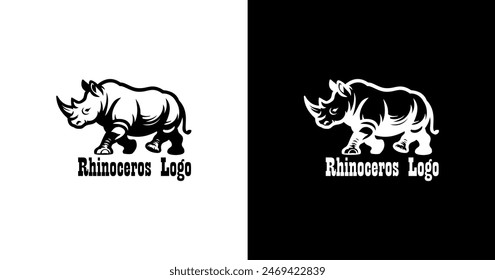 Logo design of a rhinoceros that is walking casually
