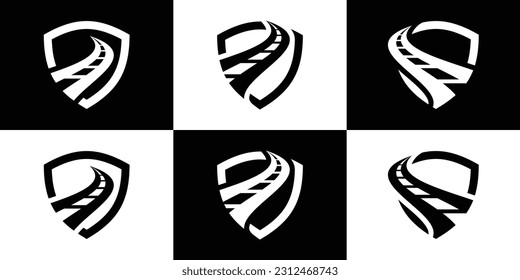 logo design road and shield icon vector illustration