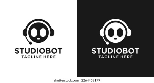 diseño de logotipo robot e ilustración vectorial de iconos de auriculares