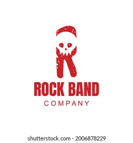 Diseño de logotipo para banda de rock, letra inicial R y calavera temible para halloween.