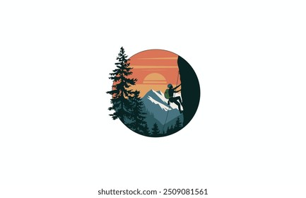 logo design of a rock climbing on mountain vector