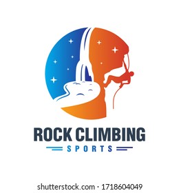 logo design of rock climbing in a waterfall