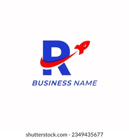 cohete y letra R del logotipo de diseño del logotipo