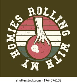 Logo-Design-Rollen mit meinen Wohnungen mit Hand, die Bowling-Ball Vintage-Illustration