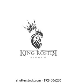 logo design of the rooster king. illustration of logo of a chicken head with a king's crown. elegant logo of a rooster's head