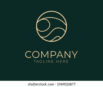 Logo Design of Round abstract shapes. Vector Illustration of combination of sea wave and sun in a circle with a luxury gold shape. Vintage Modern Vector Line Art Design Template