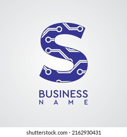 logo design with a s alphabet and technology and circuit