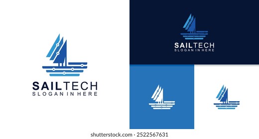 logo design sail,ship,shipping,technology,modern,circuit,logo design template,icon,vector,symbol,idea,inspiration.