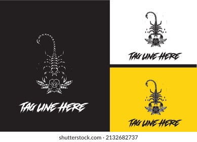 logo design of scorpion with flower vector black and white