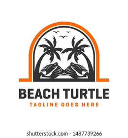 logo design of sea turtles on the beach