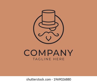 Logo Design of Secret agent. Vector Illustration of London gentleman hat and monocle. Vintage Modern Vector Line Art Design Template