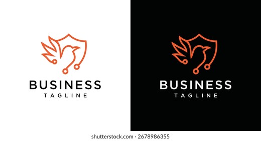 Logo design for security technology bird. Shield and technology bird logo.