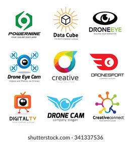 Logo design set for Drone, Digital media, Data technology, Creative and social media.