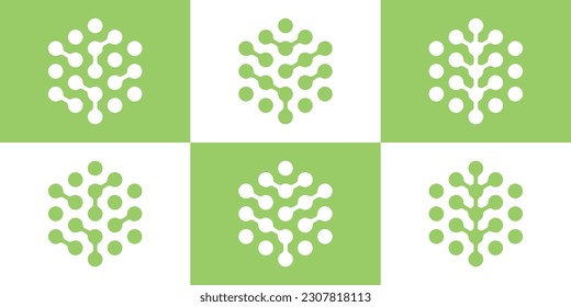 logo design set icon tree technology with hexagon vector illustration