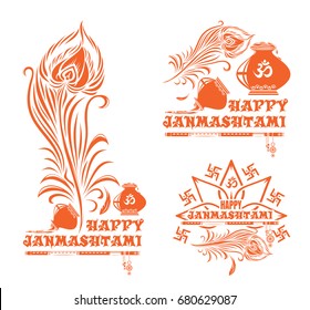 Logo design set for Krishna Janmashtami. Happy Janmashtami festival. Typographic design collection. Vector illustration