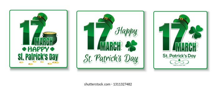 Logo design set for St. Patricks Day. March 17. Happy St. Patrick's Day. Green St. Patricks Day banners collection. Vector illustration