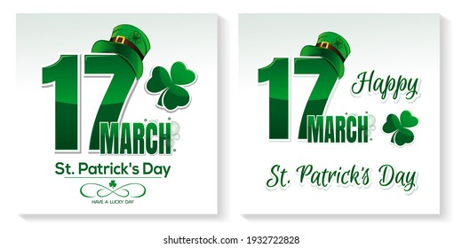 Logo design set for St. Patricks Day. March 17. Happy St. Patricks Day. Green St. Patricks Day banners collection. Vector illustration