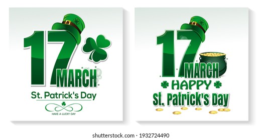 Logo design set for St. Patricks Day. March 17. Happy St. Patricks Day. Green St. Patricks Day banners collection. Vector illustration