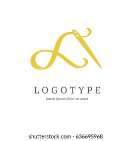 Logo design Sewing and embroidery vector template. Illustration design of logotype woman hobby flat symbol.