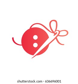 Logo design Sewing and embroidery vector template. Illustration design of logotype woman hobby flat symbol. A button and a needle web icon