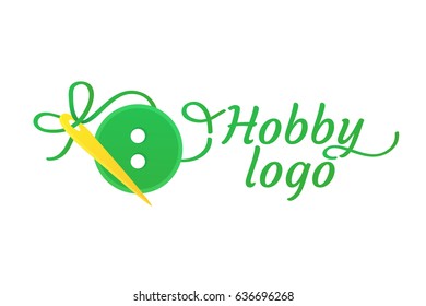 Logo design Sewing and embroidery vector template. Illustration design of logotype woman hobby flat symbol. A button and a needle web icon