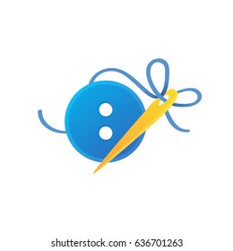 Logo design Sewing and embroidery vector template. Illustration design of logotype woman hobby flat symbol. A button and a needle web icon