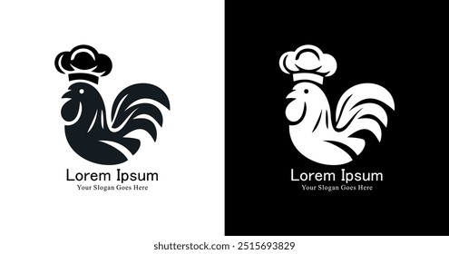 Logo design in the shape of a chicken wearing a chef's hat