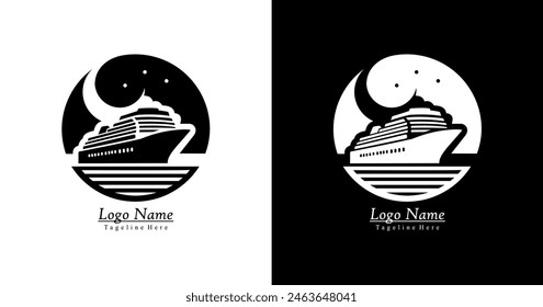 logo design in the shape of a cruise ship with a combination of moon, stars and clouds