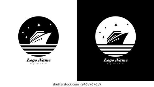 The logo design is in the shape of a cruise ship in the middle of the ocean