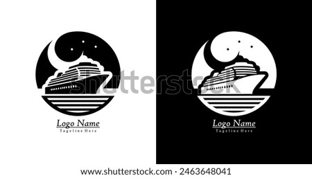 logo design in the shape of a cruise ship with a combination of moon, stars and clouds