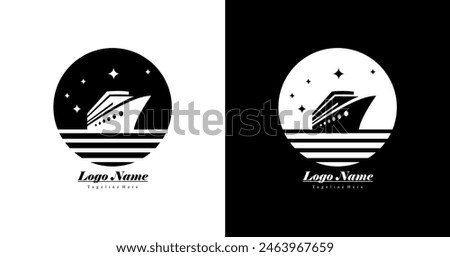 The logo design is in the shape of a cruise ship in the middle of the ocean